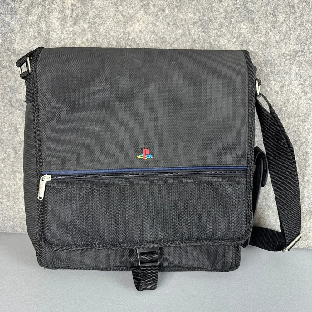 VTG Sony PlayStation PS1 Console Carrying Bag Messenger Black Crossbody Gamer